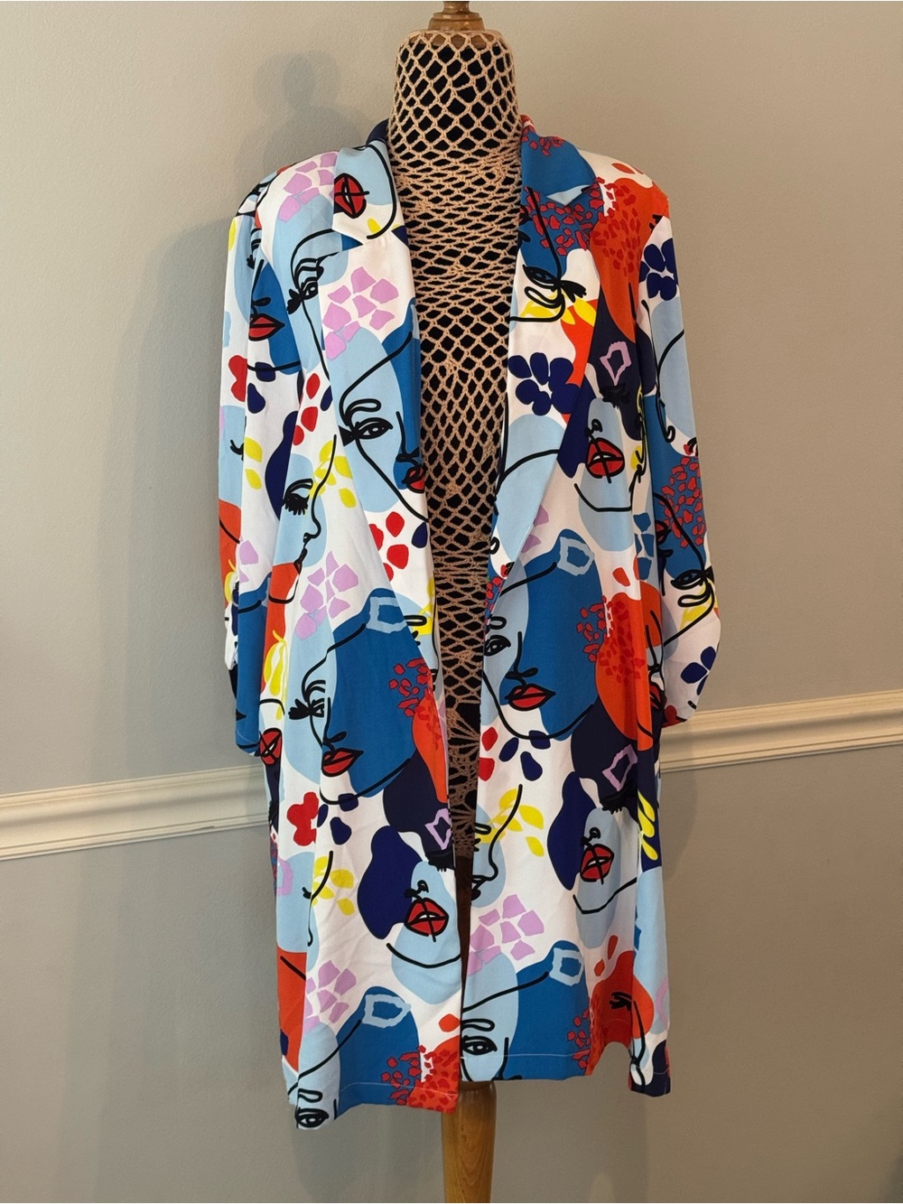 Joseph Ribkoff Abstract Face Print Blazer in Blue, Red, White
